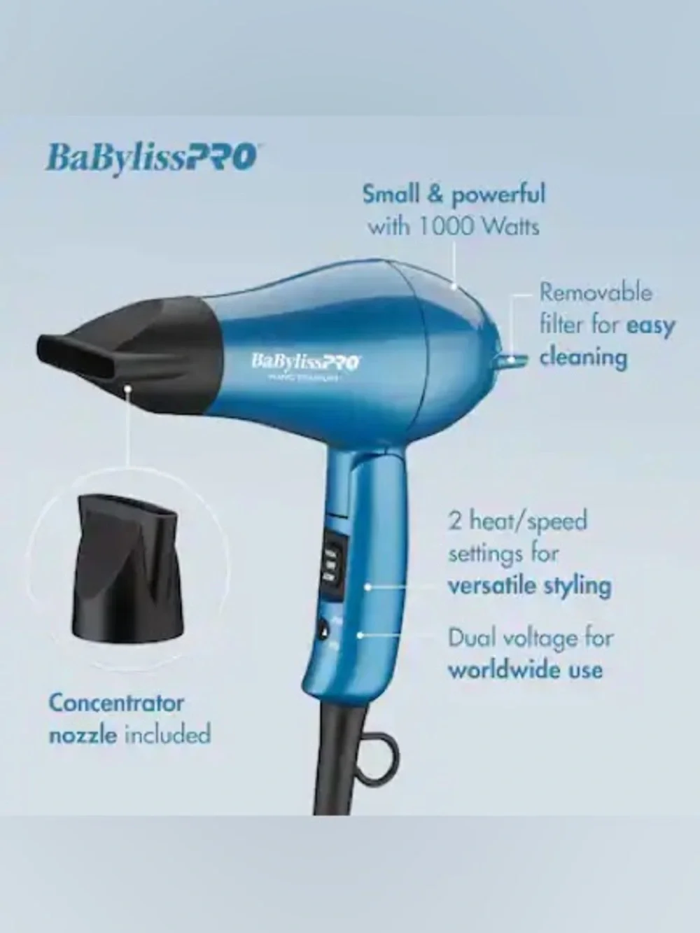 BABYLISS PRO NANO TITANIUM TRAVEL DRYER